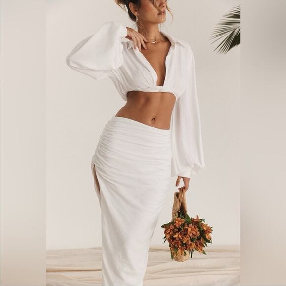 House of CB Loie Gathered Maxi Skirt in White XS - Picture 9 of 9